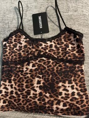 THATS SO FETCH Leopard Print Lace Trim Cami - Brown/Black
